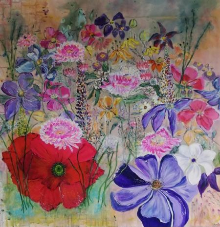 Akryl maleri Blomsterflor af Birthe Frederiksen malet i 25