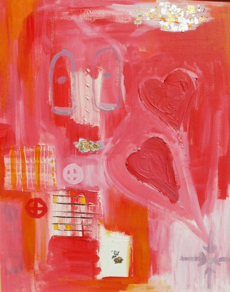 Collage maleri hjerte3 af Pia Barnholdt Kristoffersen malet i 2007