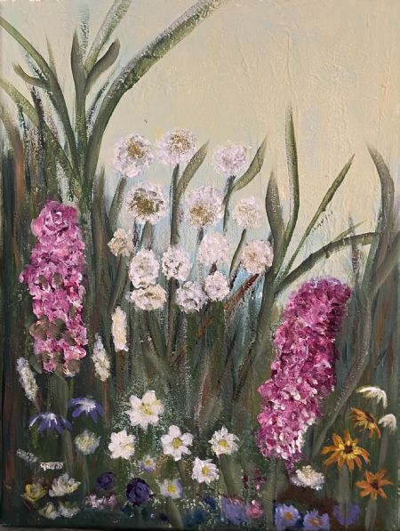 Akryl maleri Blomster af Bente Langkjær malet i 2025