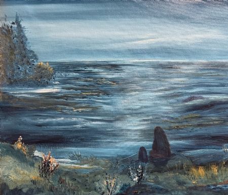 Akryl maleri Girls by the Sea af Anette Thorup Hansen (ATH) malet i 2026