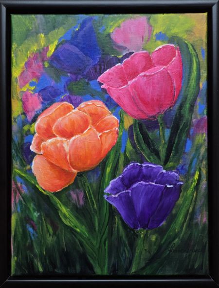 Akryl maleri Tulipaner i flor af Janne Lerbech malet i 
