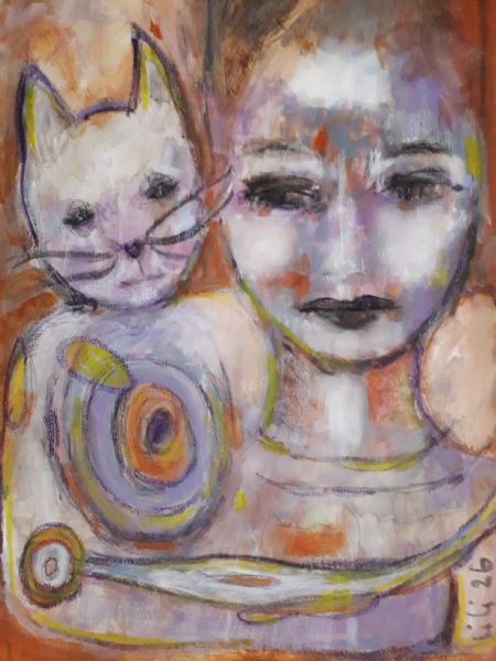 Akryl maleri The cat is mine af Lili Hollesen malet i 2026