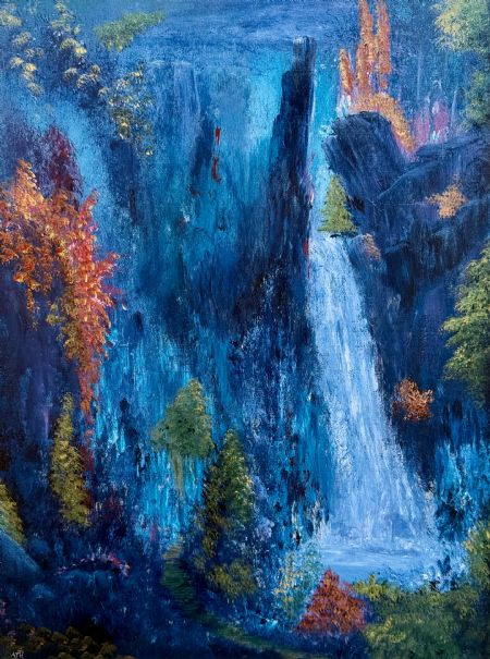 Akryl maleri Wonderland Waterfall af Anette Thorup Hansen (ATH) malet i 2026
