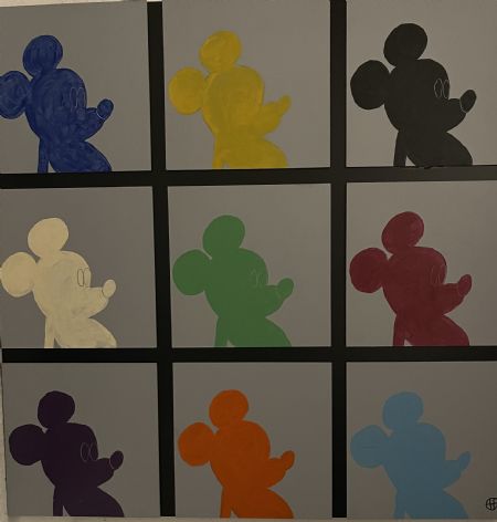 Akryl maleri 9 x Mickey af Helle Olesen malet i 2026