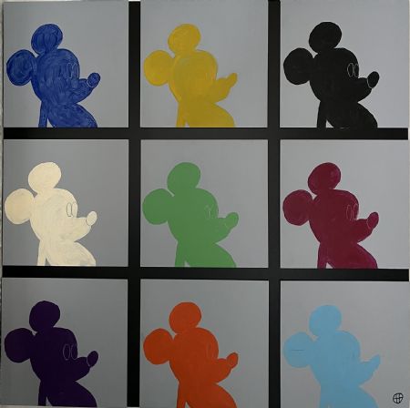 Akryl maleri 9 x Mickey af Helle Olesen malet i 2026