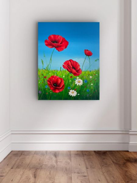 Akryl maleri Where Poppies Dance af Anita Zophia Sønderup malet i 2026
