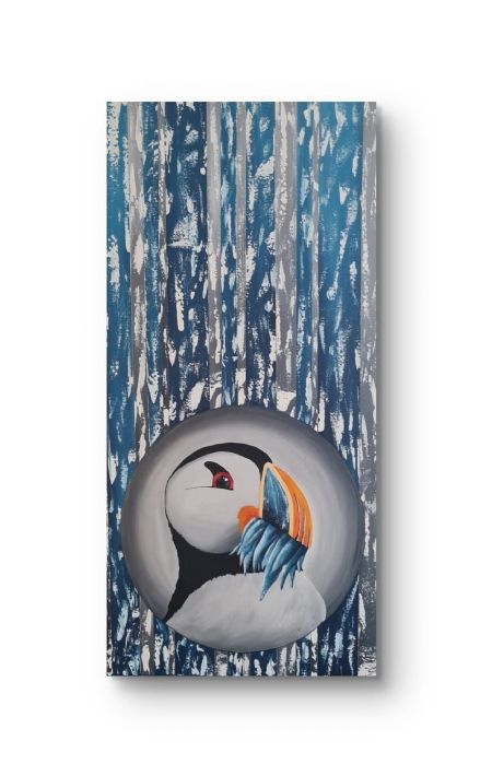 Akryl maleri Hungry puffin af Thurid Fuglø malet i 2025
