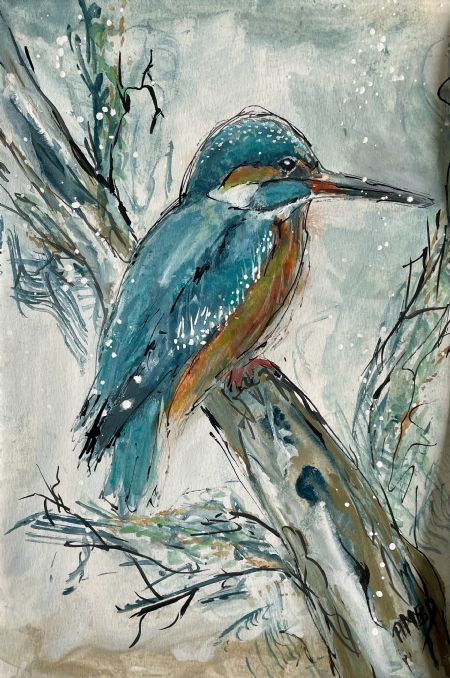 Akvarel maleri www.galleriambp.dk (Nr. 75) Akvarel med ramme af ART by AMBP / Anne-Mette Bank Petersen malet i 2026