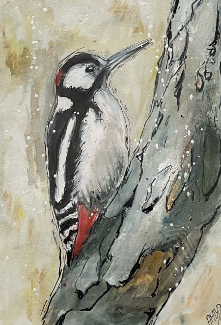 Akvarel maleri www.galleriambp.dk (Nr. 80) Akvarel med ramme af ART by AMBP / Anne-Mette Bank Petersen malet i 2026