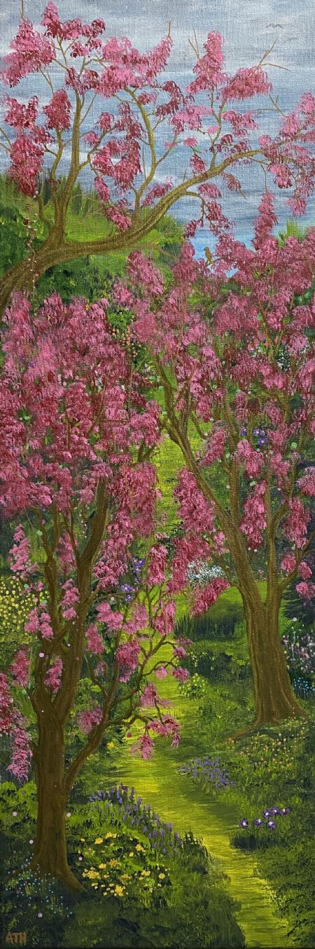 Akryl maleri The Pink Tree Walk af Anette Thorup Hansen (ATH) malet i 2025