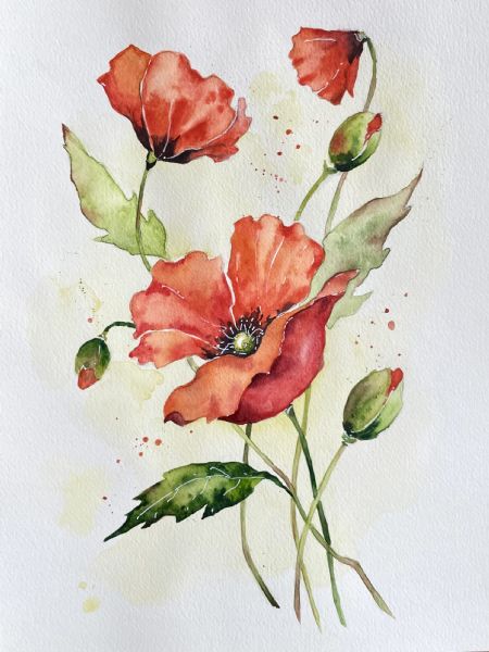 Akvarel maleri Blomster 9 af Galina Landbo malet i 