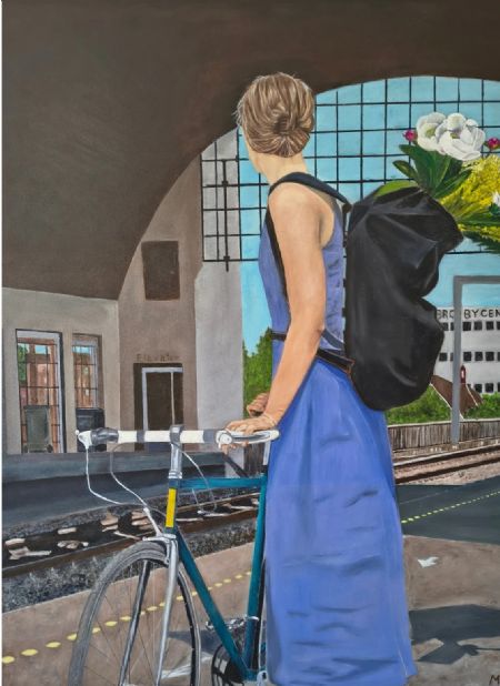 Olie maleri Nørrebro station 2 af Marianne Laursen malet i 2025