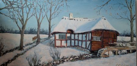 Olie maleri Idyllisk sted af Heidi Sølvberg malet i 1975