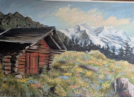 Olie maleri Alperne af Heidi Sølvberg malet i 1980