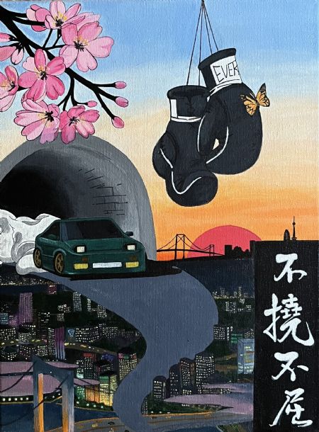 Akryl maleri Tokyo after hours af Isabella Christensen malet i 2025