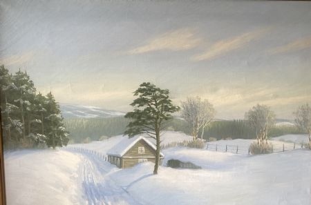 Olie maleri Ægte Maleri vinterlandskab af A. wennetherg malet i 1950