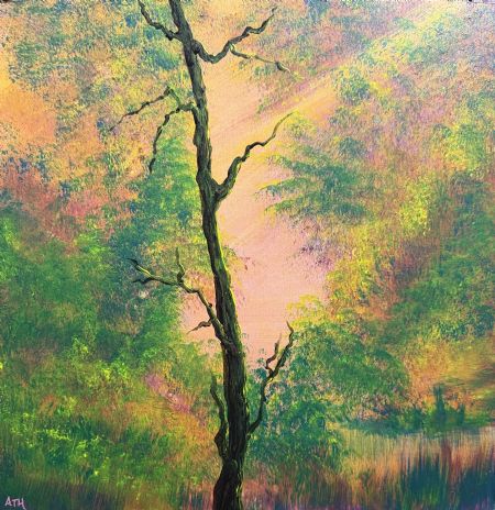 Akryl maleri Tree in sunlight. af Anette Thorup Hansen (ATH) malet i 2026