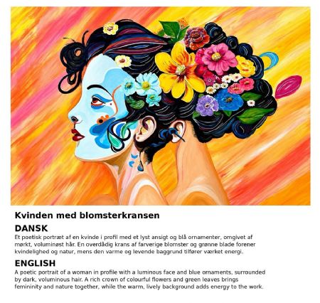 Akryl maleri Kvinden med blomsterkransen af Mina Ra malet i 2025