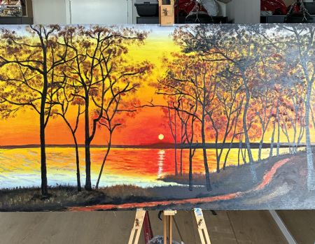 Akryl maleri (Ikke til salg) Solnedgang over hav af artbyELF co malet i 2026