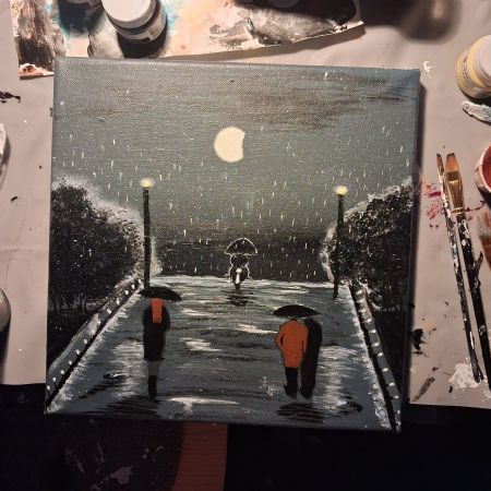 Akryl maleri Rainy Evening af Marianne Larsen malet i 2025