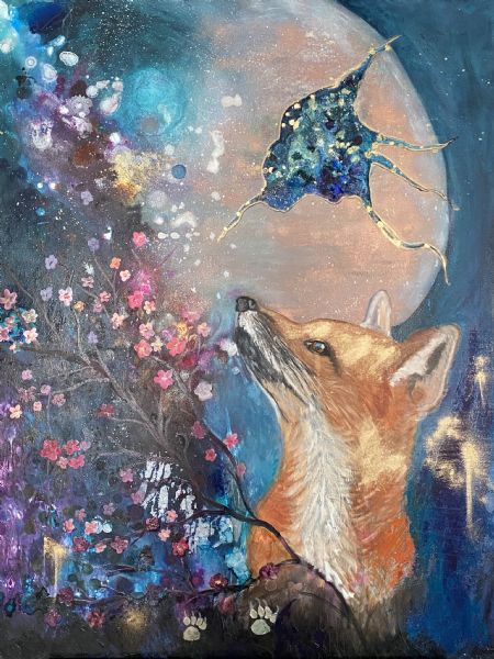 Blandede medier maleri Moonlit Reverie af Gitte M Larsen malet i 