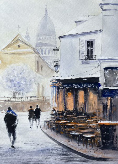 Akvarel maleri Montmartre af Galina Landbo malet i 