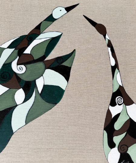 Akryl maleri Birds on nature linen canvas af Isabel  Savannah malet i 