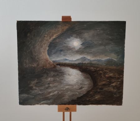 Olie maleri Moonlit River af Martin Zelinsky malet i 2024