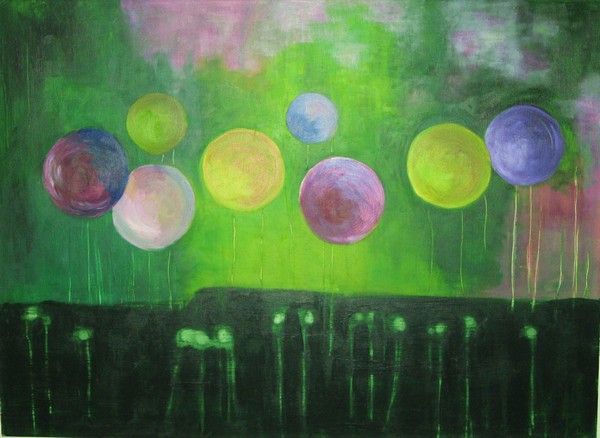 Akryl maleri planeter på himmelkurs af MI malet i 2010
