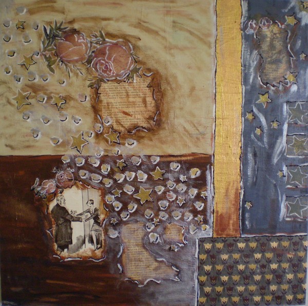 Collage maleri Gensyn af Sussi Nielsen malet i 2010