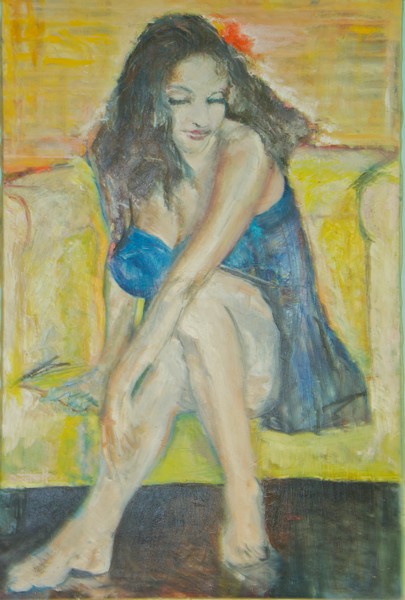 Olie maleri blue woman af Qvistorff malet i 2007