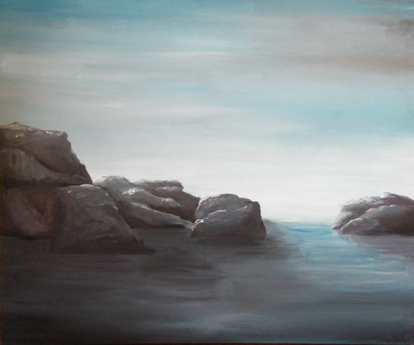 Akryl maleri Øer og hav af Nina Klint malet i 2010