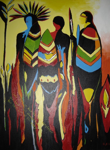 Akryl maleri Afrikansk stamme af Gitte Østergaard malet i 2009
