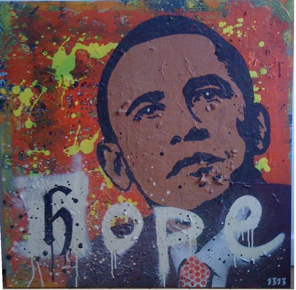 Akryl maleri obama/hope af ZMAC malet i 