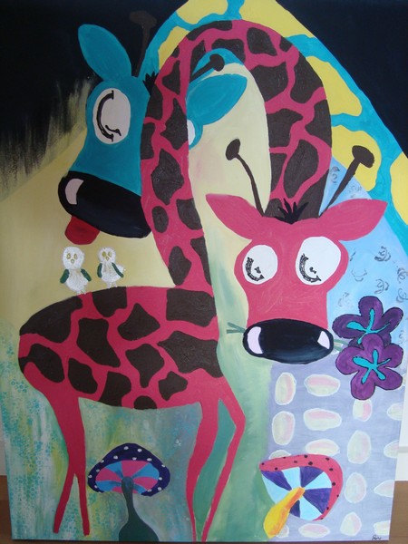 Akryl maleri girafs af Line C. Nissen malet i 2010
