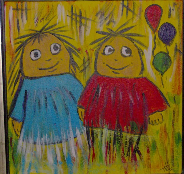 Akryl maleri Dreng & Pige af Liselotte Haa Weinreich malet i 2010