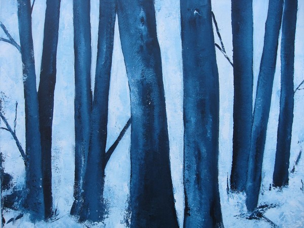 Akryl maleri vinter af Hanne malet i 2010