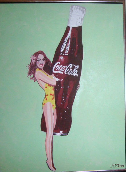 Akryl maleri Pinup med Coca Cola af MVJ malet i 2010