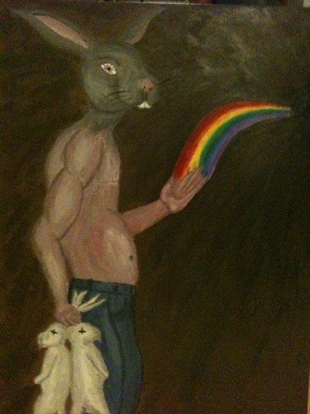 Akryl maleri Hvor regnbuen ender! af varm mælk malet i 2011