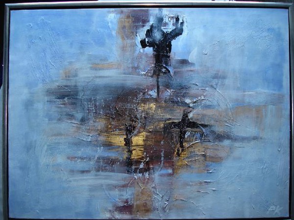 Akryl maleri Blue abstract af P. Elgaard malet i 2011