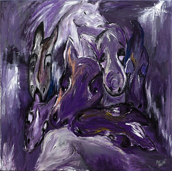 Akryl maleri De lilla heste af Pia Bardorf malet i 2011