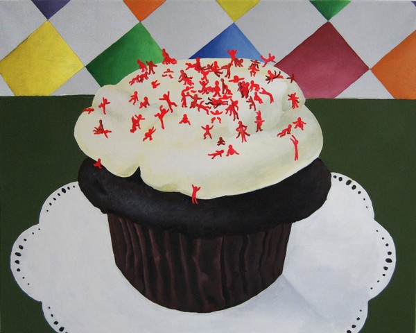 Akryl maleri kage med krymmel af Maria Laursen malet i 