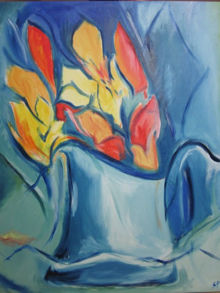 Olie maleri Blomster i vase af Susan Nørgaard Andersen malet i 2005