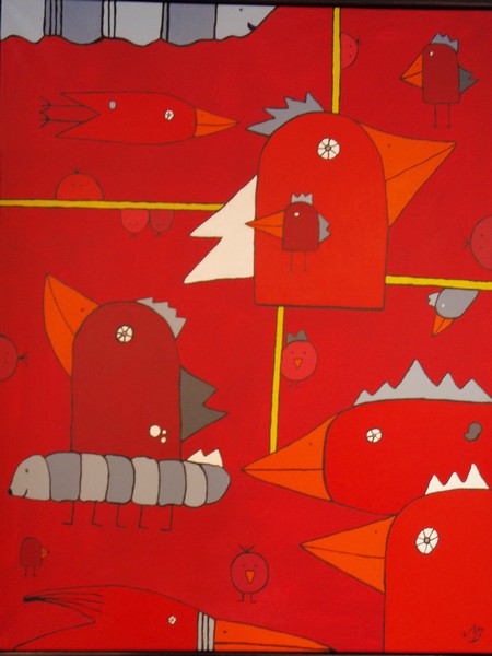 Akryl maleri Rød Fantasi af Marianne Thisted Bonne malet i 2011