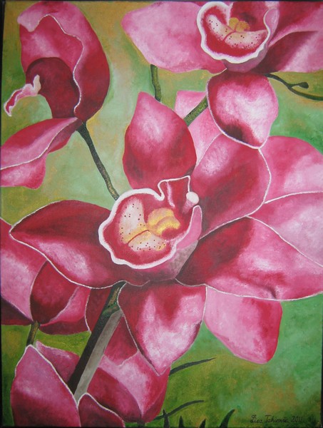 Akryl maleri Røde orkider af Lisa Tahirovic malet i 2011