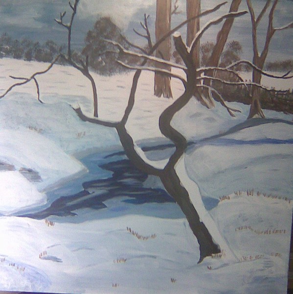 Akryl maleri Stille sne af Albrecht malet i 2008