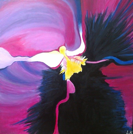 Akryl maleri twistet flower af Louise Kjøller malet i 2011