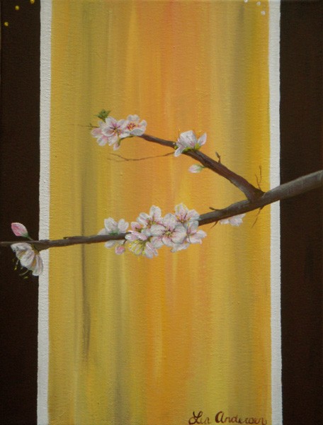 Akryl maleri Blomster fra mandeltræ af Andersen, Lea A malet i 2011