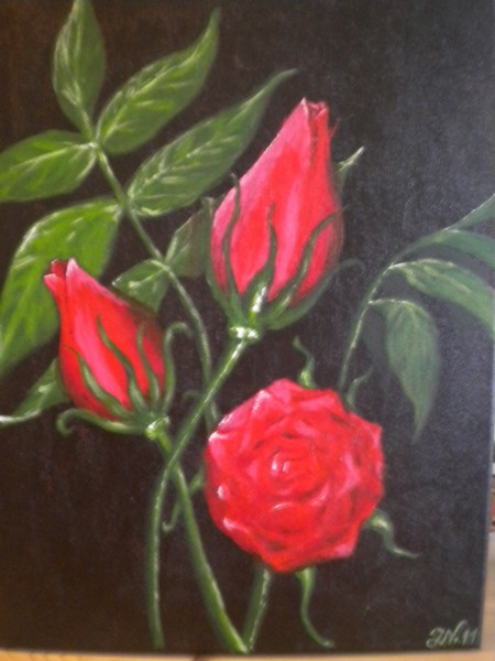 Akryl maleri Røde Roser af Jannike Nørkov malet i 2011