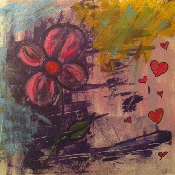Akryl maleri En blomst i mørket af RMJ malet i 2011